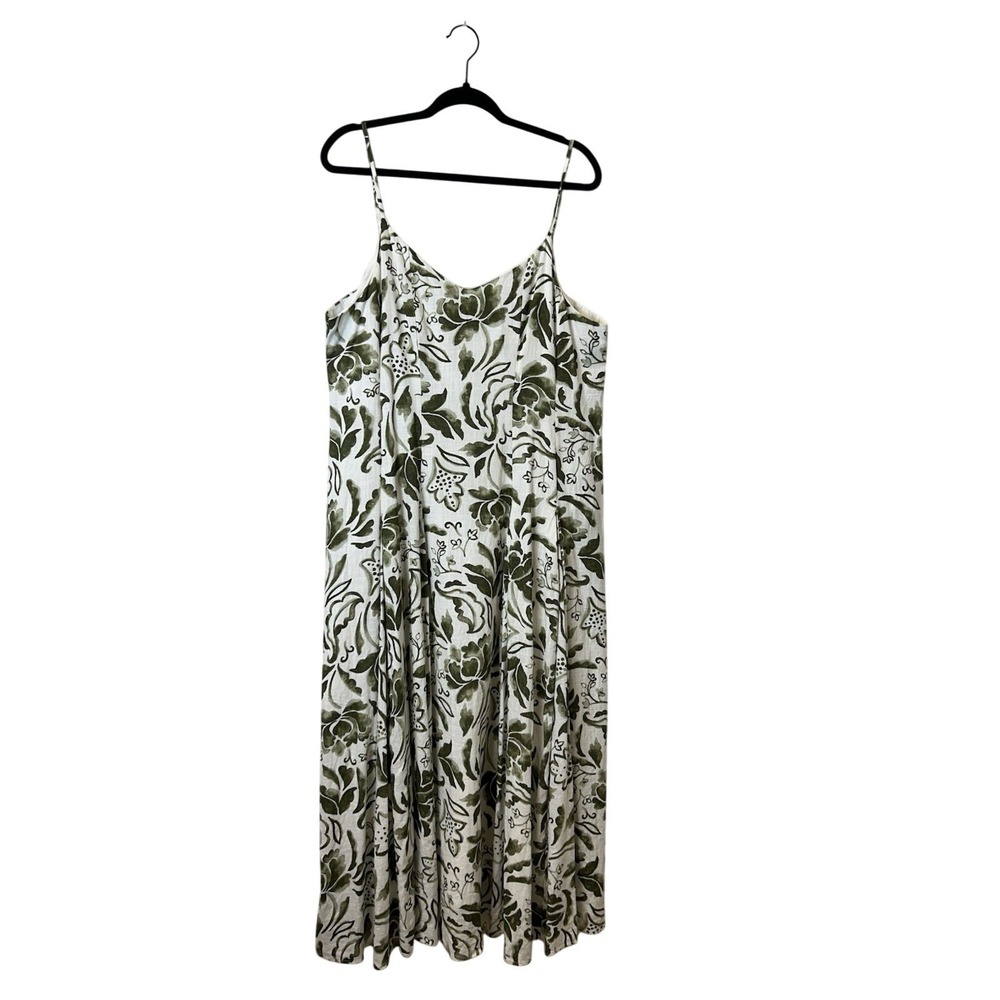 MSK Floral Linen Blend Maxi Dress XL Green White Boho Sleeveless Resort‎ Lined